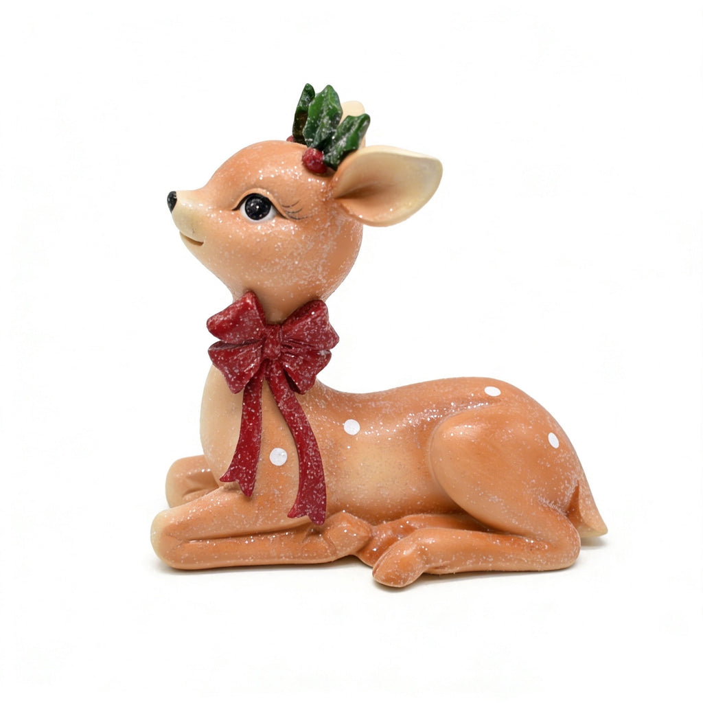 Sitting Deer with Bow Christmas Decoration, Multicolor, 6.8", by Holiday Time