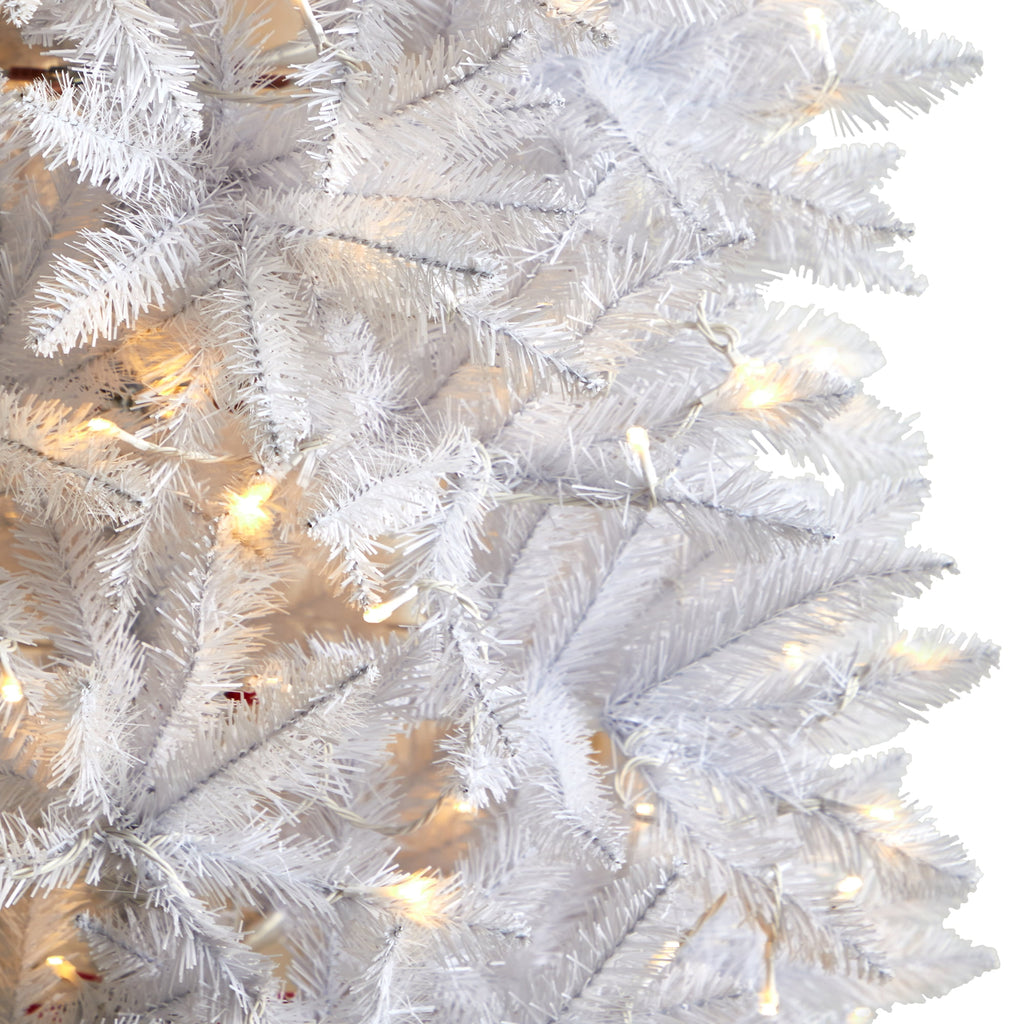 Nearly Natural 3' White Slim Artificial Christmas Tree Prelit 50 Warm White LED Lights