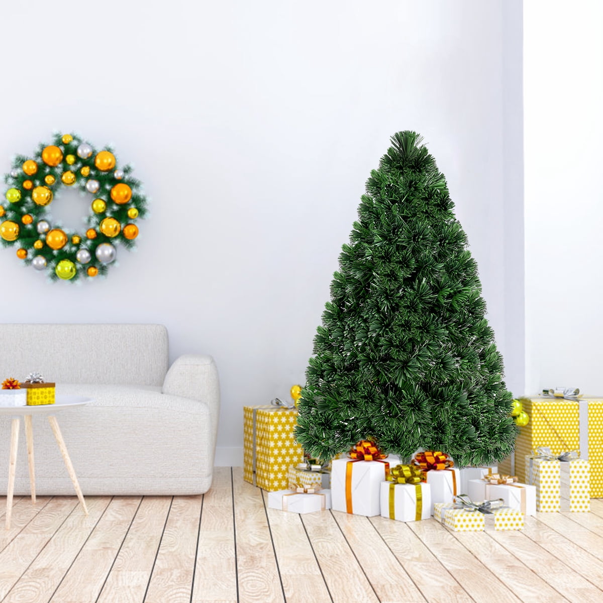 Gymax Fiber Optic 4'Artificial Christmas Tree PVC Material Metal Stand Holidy Decoration