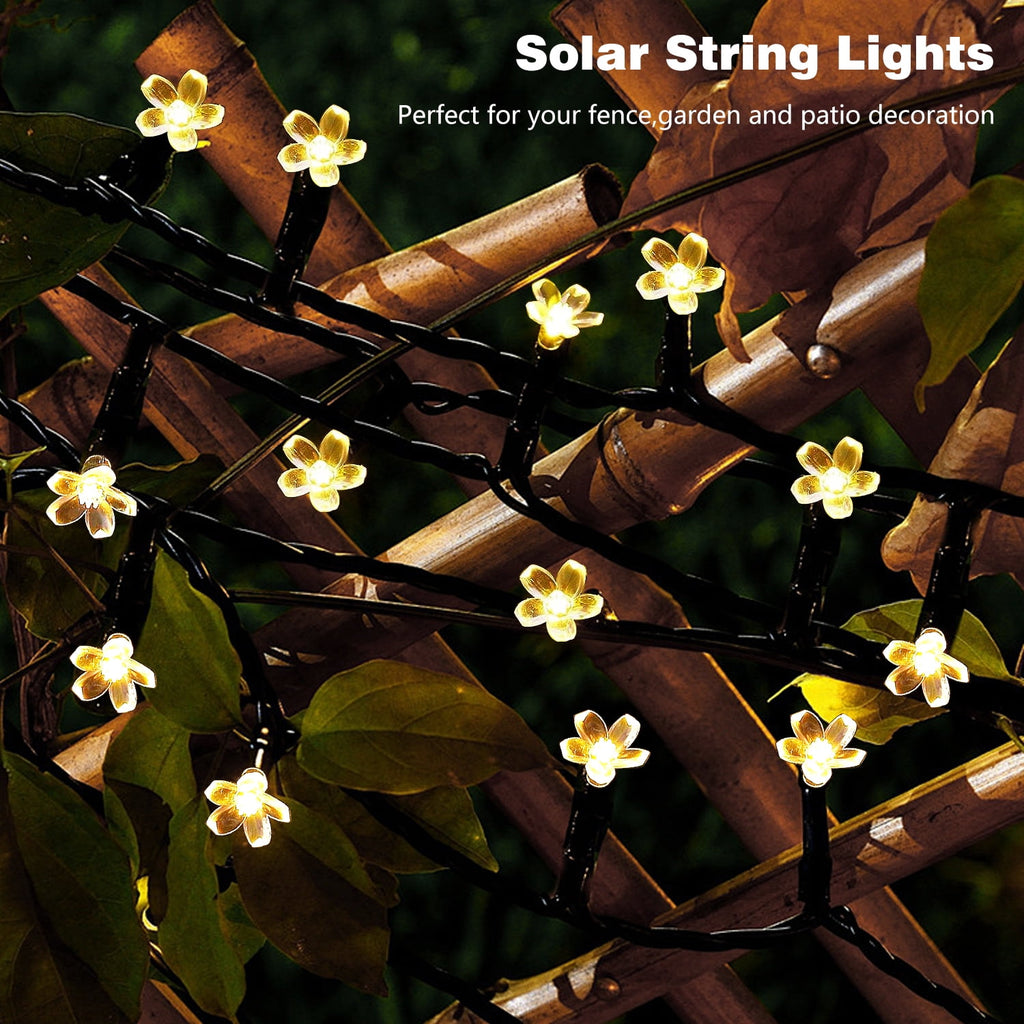 Rirool Cherry Blossom Solar String Lights Outdoor, 23FT 50 LED Flower Fairy Lights with 2 Lighting Modes, IP65 Waterproof Auto On/Off for Garden Patio Wedding Christmas Decor, Multicolor