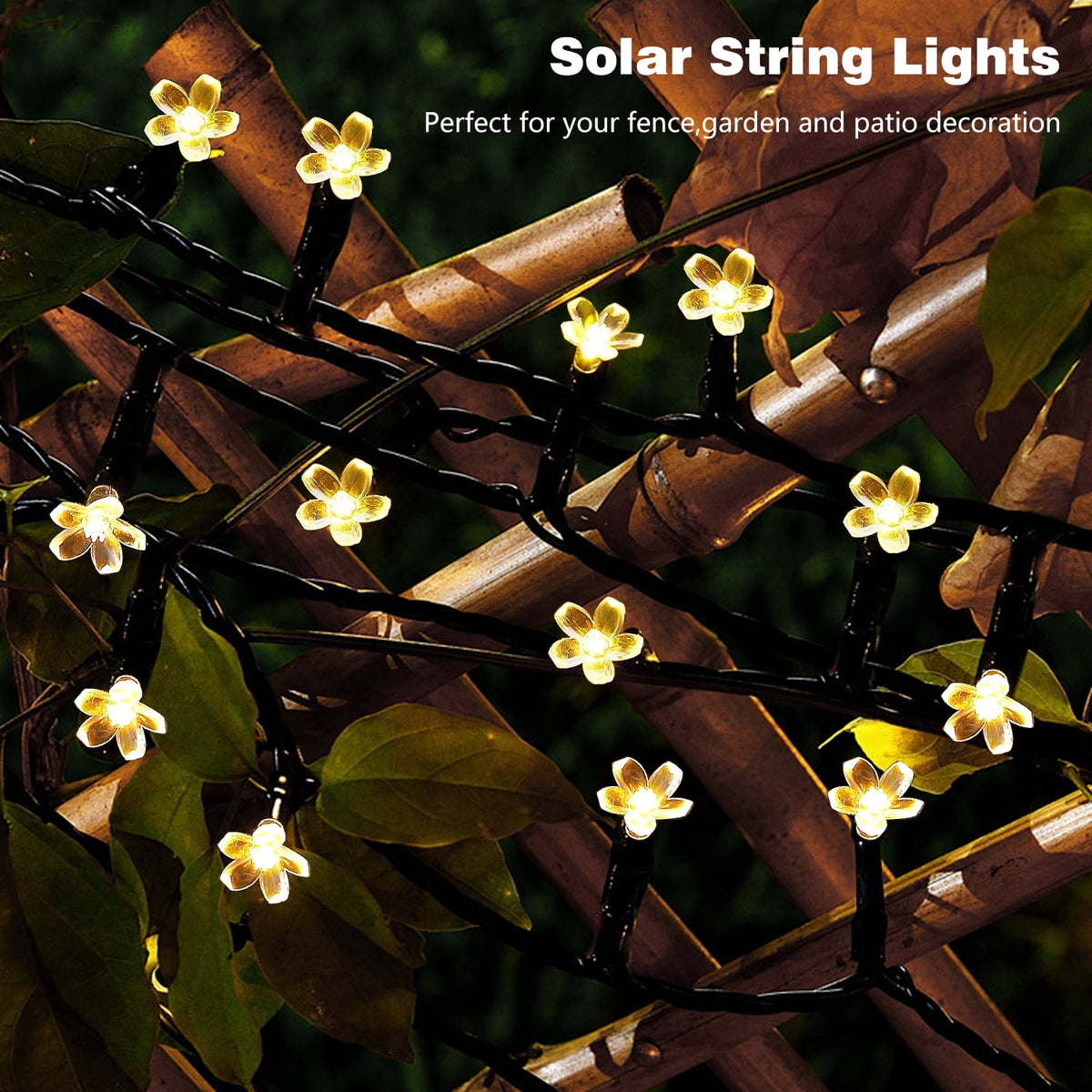 Rirool Cherry Blossom Solar String Lights Outdoor, 23FT 50 LED Flower Fairy Lights with 2 Lighting Modes, IP65 Waterproof Auto On/Off for Garden Patio Wedding Christmas Decor, Multicolor