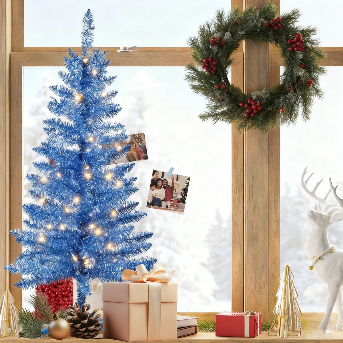 Mayhihi 4FT White Small Christmas Tree with Lights, Artificial Xmas Trees for Home Office
