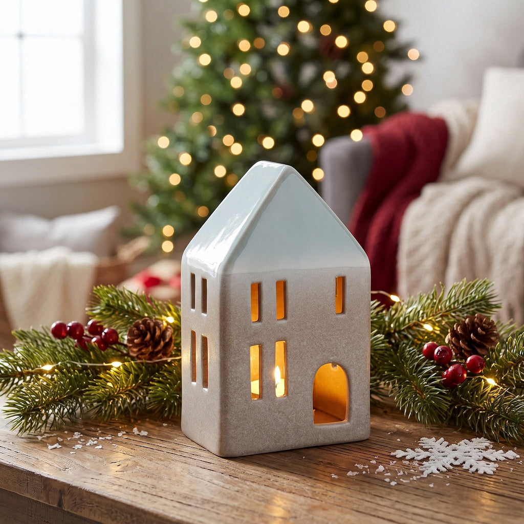 Light-Up LED Ceramic House Christmas Decoration, Gray, 6.3", by Holiday Time