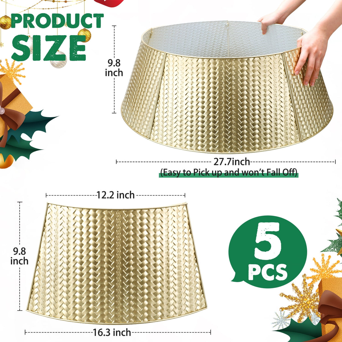 Ayieyill 28" Christmas Tree Collar, Christmas Tree Collar Basket Skirt for Large Christmas Tree, Tree Skirt Accessory | Bronze | Metal
