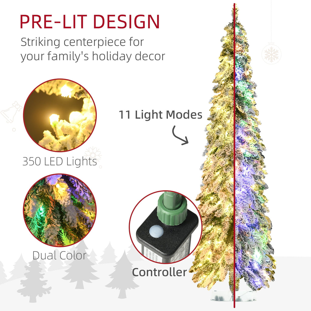HOMCOM 4' Downswept Slim Snow Artificial Christmas Tree with LED Lights