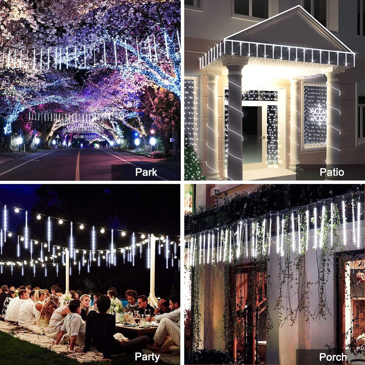 Rirool White Solar Meteor Shower Lights, 20 in 8 Tube 288 LED Raindrop Icicle Lights with Remote Timer, Waterproof Outdoor Snowfall Christmas Wedding Eave Tree Decor for Holiday Yard Patio