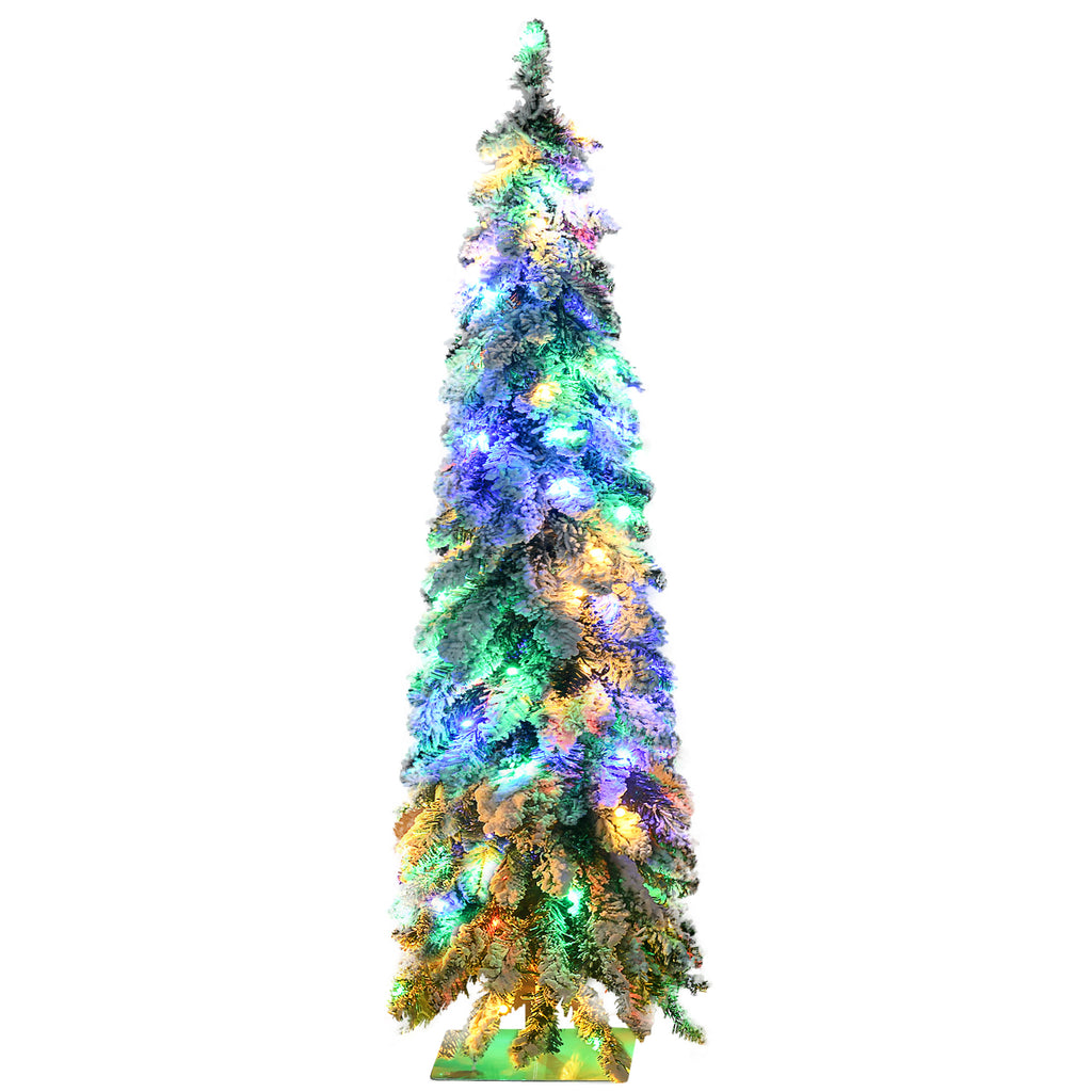 HOMCOM 4' Downswept Slim Snow Artificial Christmas Tree with LED Lights