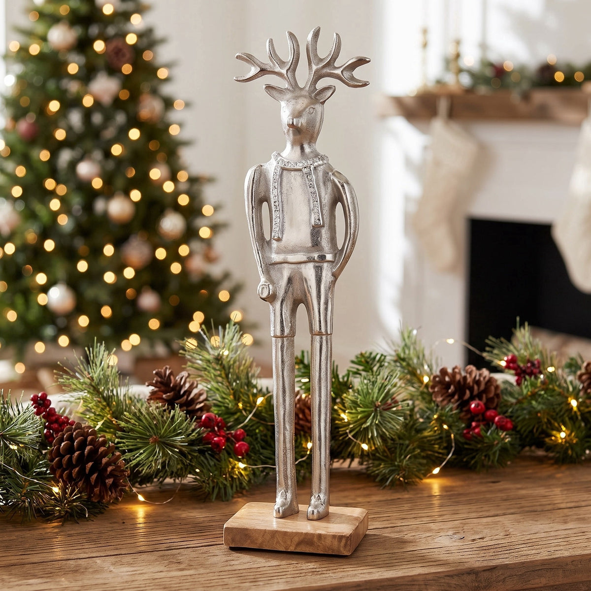 Metal Deer Man Christmas Decoration, Silver, 16", by Holiday Time