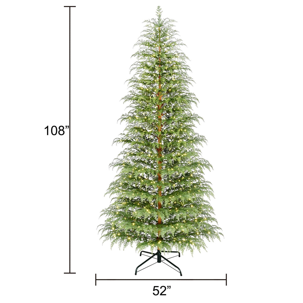 My Texas House 9' Pre-Lit Cypress Green Artificial Christmas Tree with 600 Warm White Twinkle LED Lights and Stand