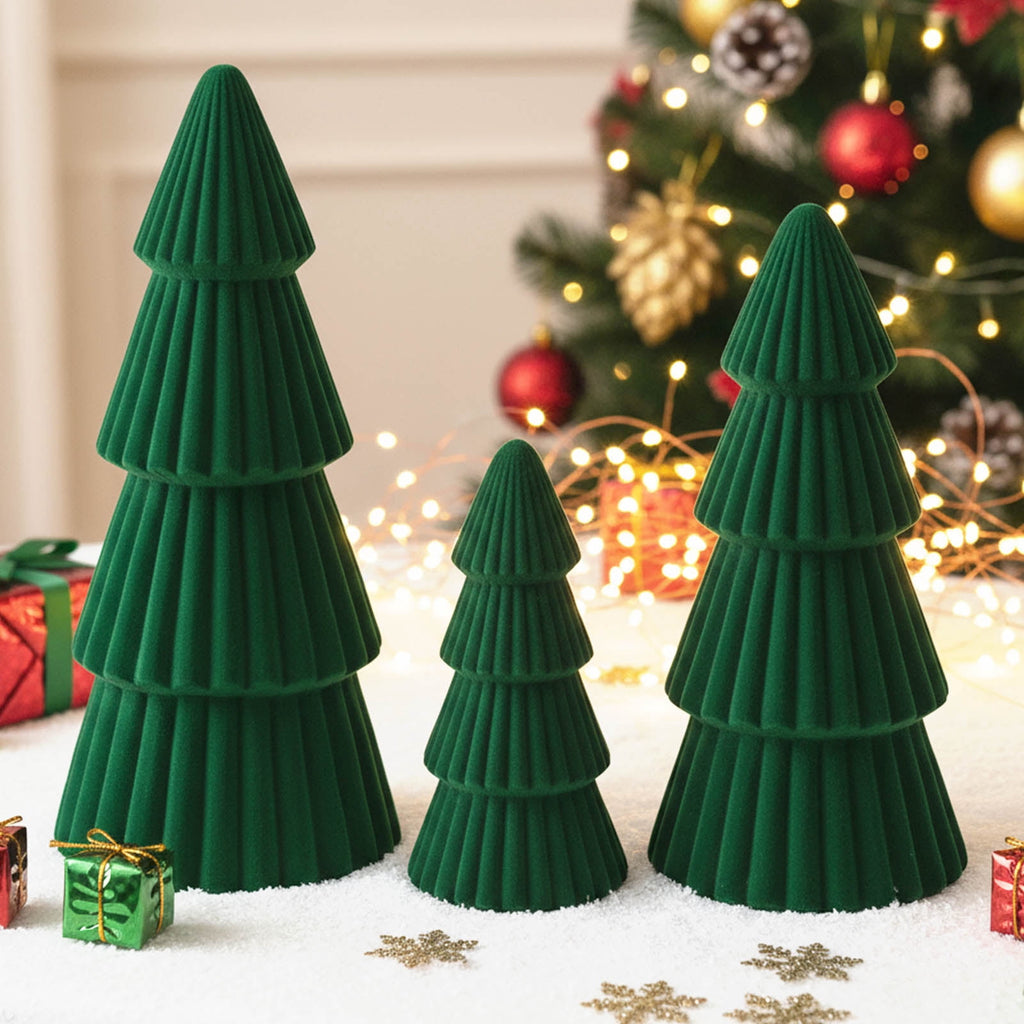 Ayieyill 3pcs Tabletop Christmas Tree Velvet Woven Resin Christmas Trees for Christmas Decor Indoor, Christmas Table Decor, Green