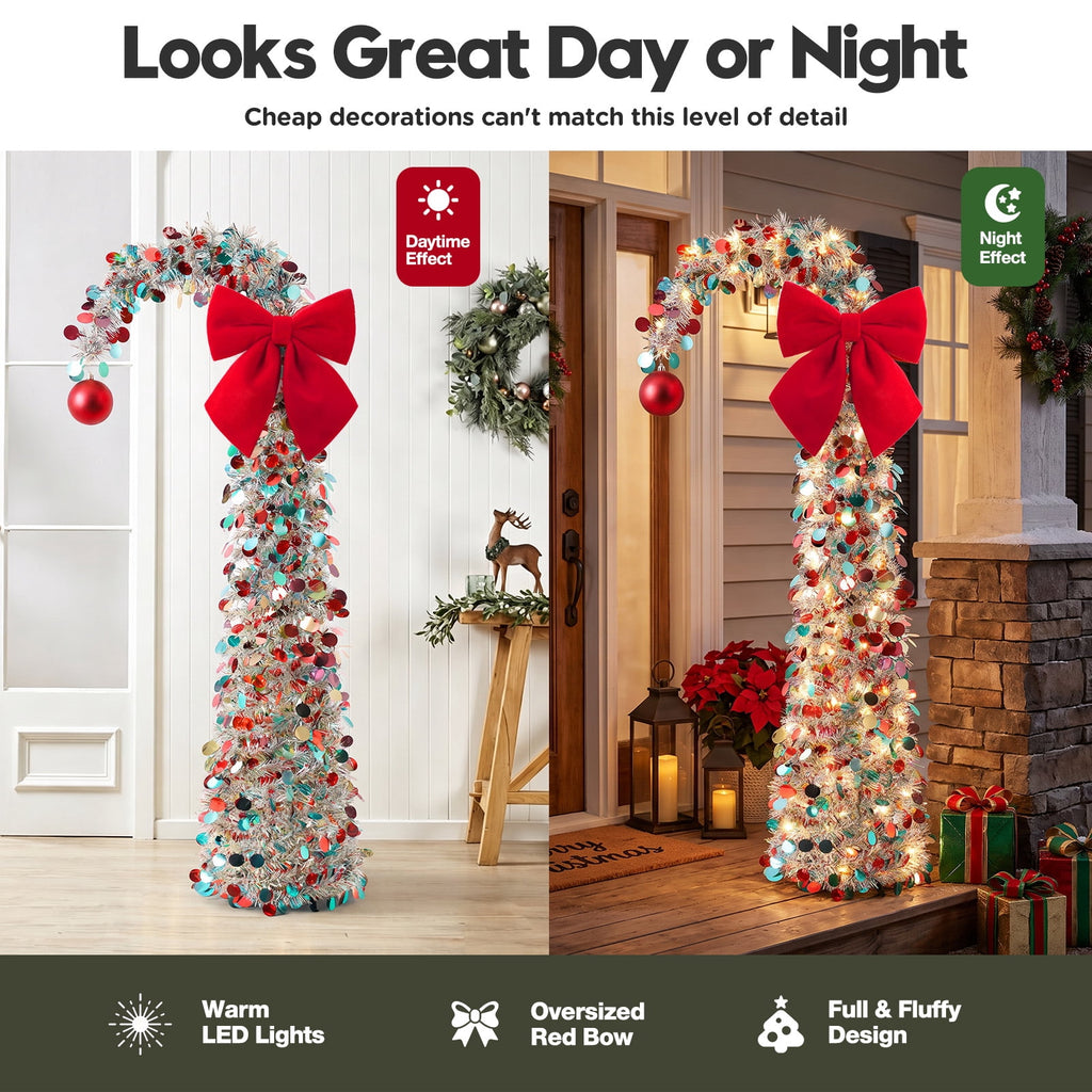Ayieyill Christmas Tree 5FT Pencil Christmas Tree, Collapsible Pop up Tinsel Tree for Christmas Decorations Indoor, Pink