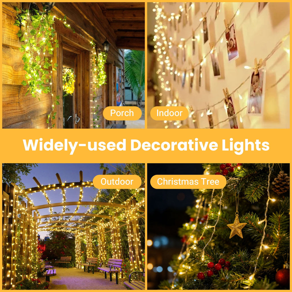 DAYBETTER 35FT Fairy Lights Plug In, 100 Led Starry Twinkle String Lights, 8 Lighting Modes, for Wedding, Indoor, Outdoor, Christmas, Patio, Garden Decoration, Warm White