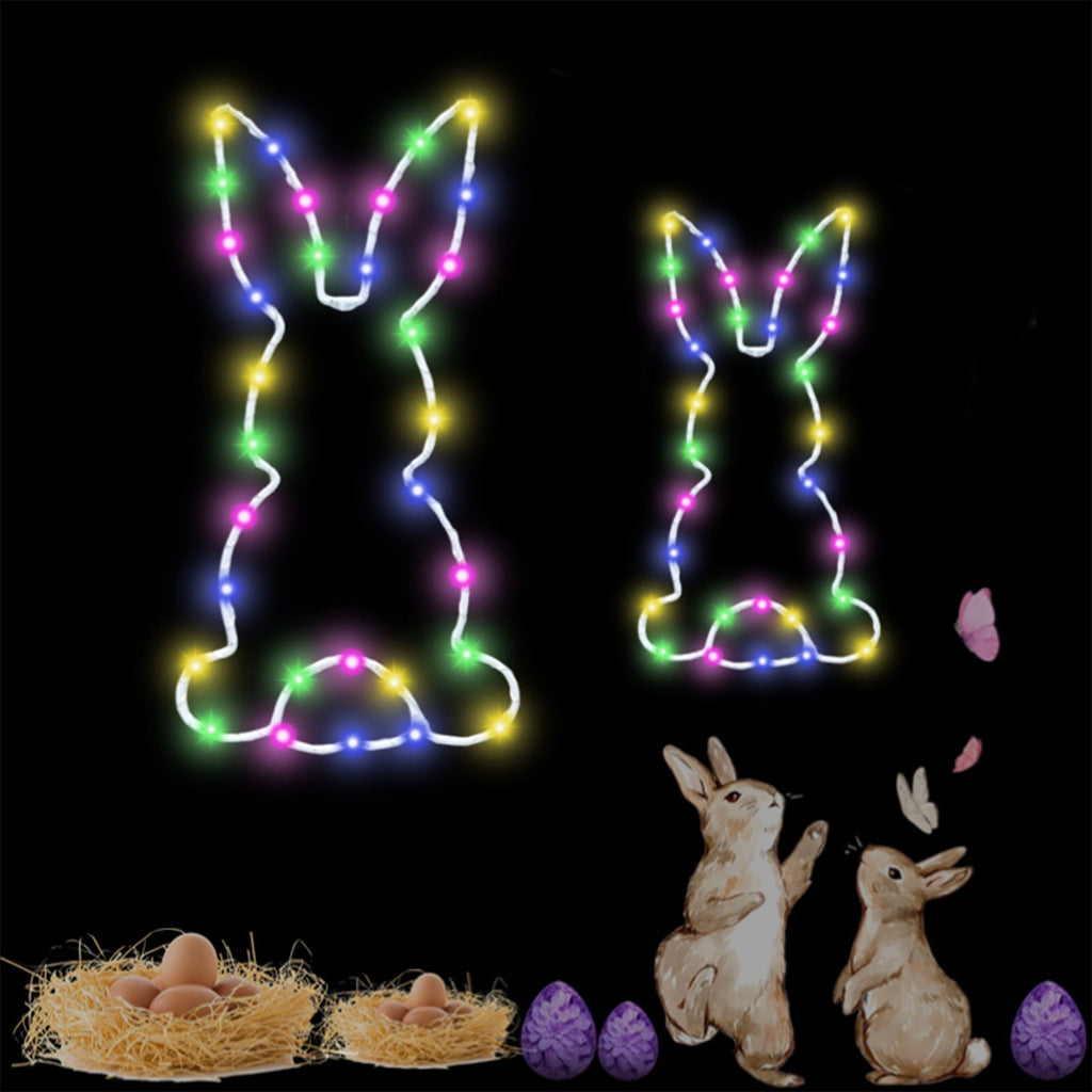 Easter Decorations - String Lights - Easter Tinted Window Lights Bunny Easter Eggs Indoor Decorations Easter Tinted Window Lights Decorative Suction Cups Battery Operated