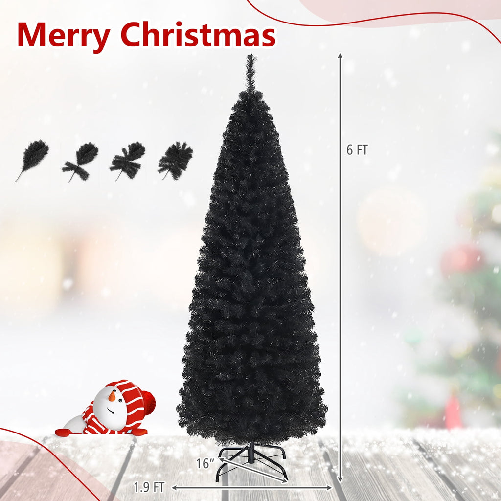Costway 6FT Unlit Pencil Slim Tree Artificial Christmas Tree Metal Blue