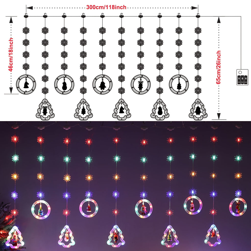 WILLED Christmas String Lights, 120 LED Window Curtain Lights with Christmas Ornaments, 9.8ft USB Powered Warm White Waterproof Fairy Lights Indoor Outdoor for Xmas Tree Patio Garden Party Home Decor