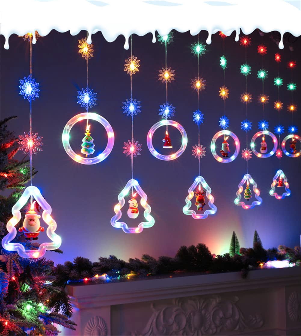 WILLED Christmas String Lights, 120 LED Window Curtain Lights with Christmas Ornaments, 9.8ft USB Powered Warm White Waterproof Fairy Lights Indoor Outdoor for Xmas Tree Patio Garden Party Home Decor