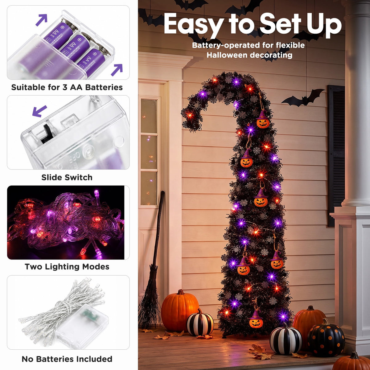 Ayieyill 5ft Halloween Tree Prelit, Pencil Pop up Tree with Light Halloween Decoration | Indoor | Black