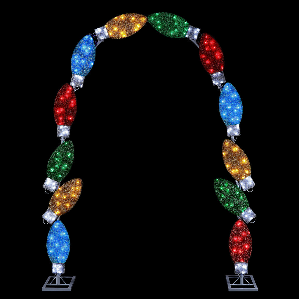 Mr. Christmas 8ft Illuminated Tinsel Arch with C9 Bulbs, Outdoor Christmas Yard Decoration