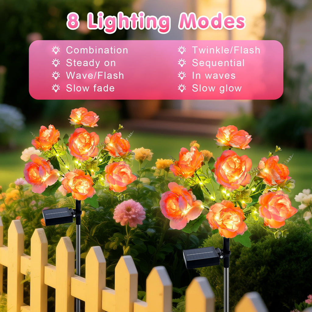 Qoosea Solar Garden Lights Outdoor Waterproof Decorative Flower New Upgraded 2 pack with 17 Butterfly Solar Lights for Garden Yard Outdoor Decor Pathway, Gifts for Mom