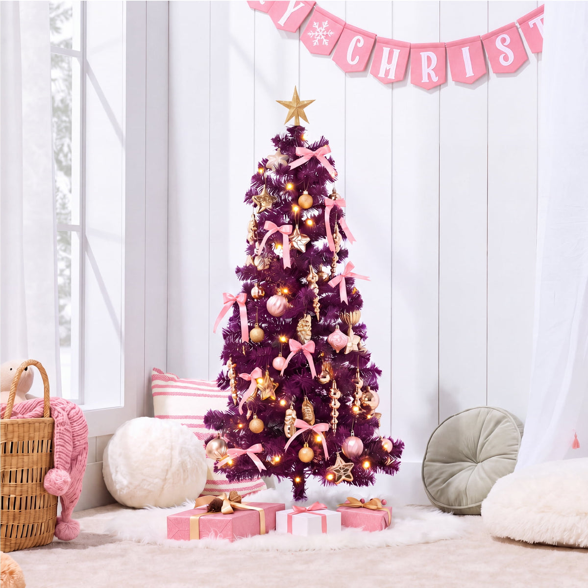 Best Choice Products 4ft Prelit Colored Christmas Tree, Artificial Tree Holiday Decor w/ 70 LED Lights - Baby Blue Tinsel