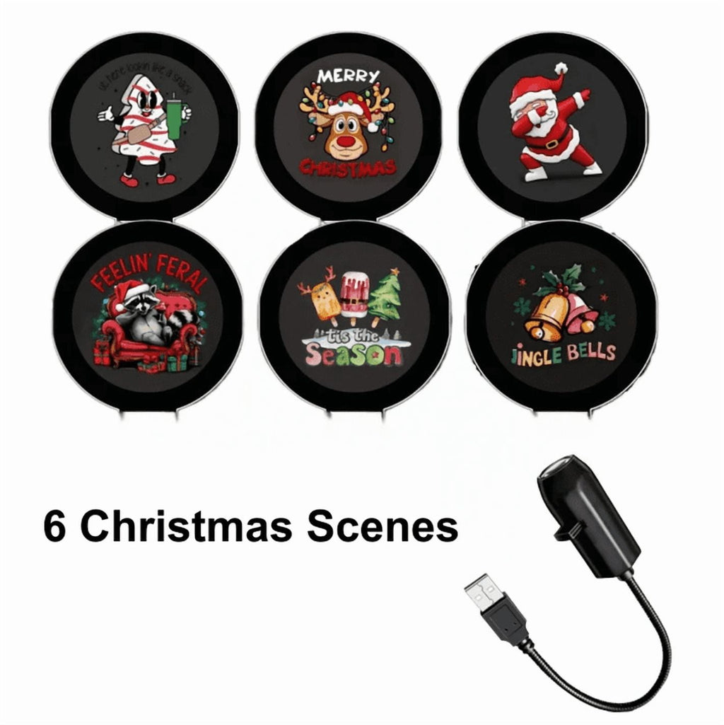 Plug-&-Play HD Christmas&Halloween Projector, USB Flexible 360° Rotatable Holiday Projection Lamp with 10 Festive Pattern Slides for Indoor Ceiling Wall Xmas Decor Christmas 6 Scenes