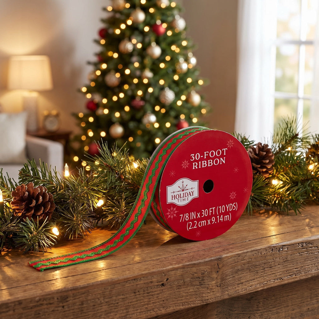 Red and Green Ric Rac Christmas Ribbon, 7/8" x 30', by Holiday Time