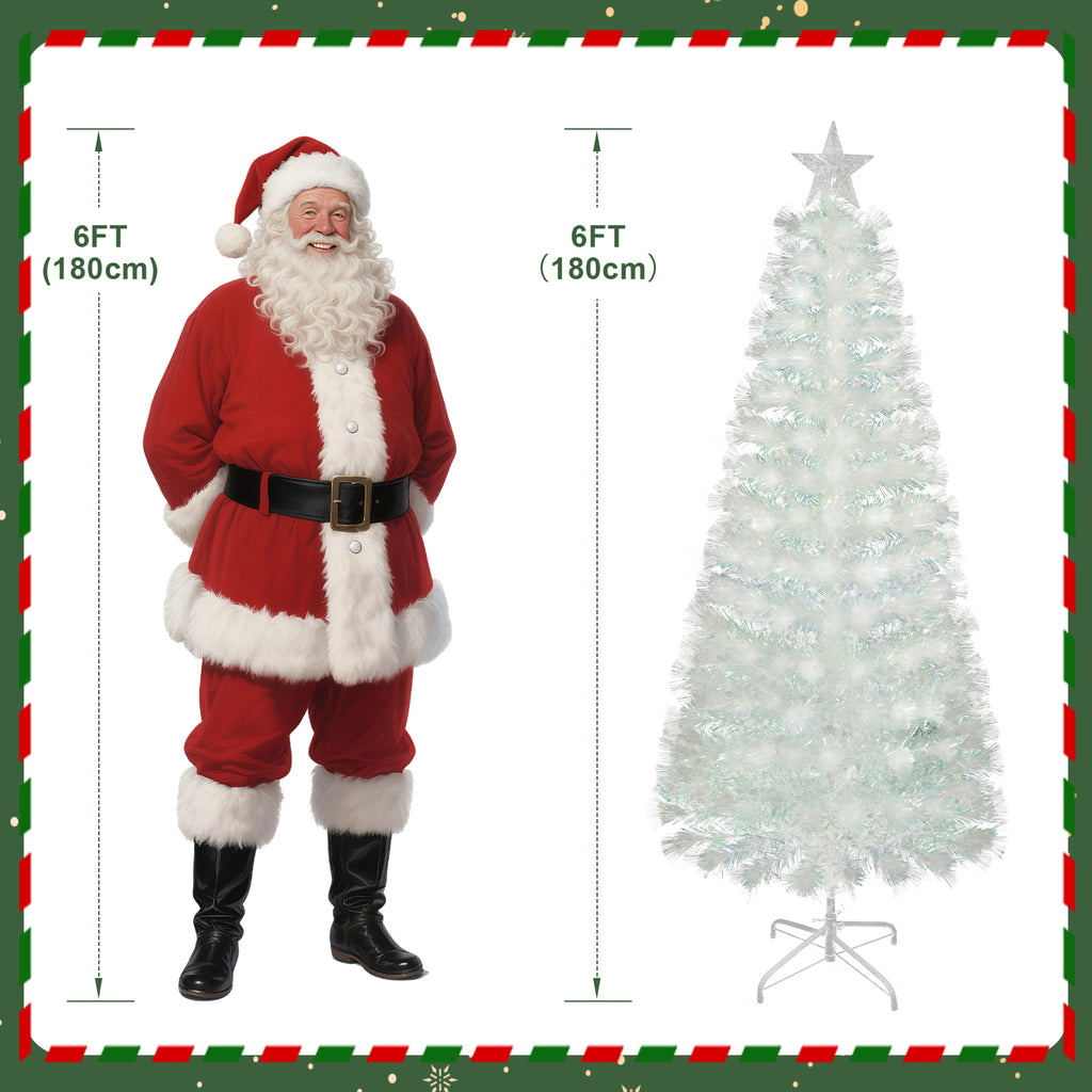 Vowella 6ft Fiber Optic Christmas Tree, Pre-Lit White Tree with Color Changing Lights & Star Topper & Sturdy Base for Home & Party