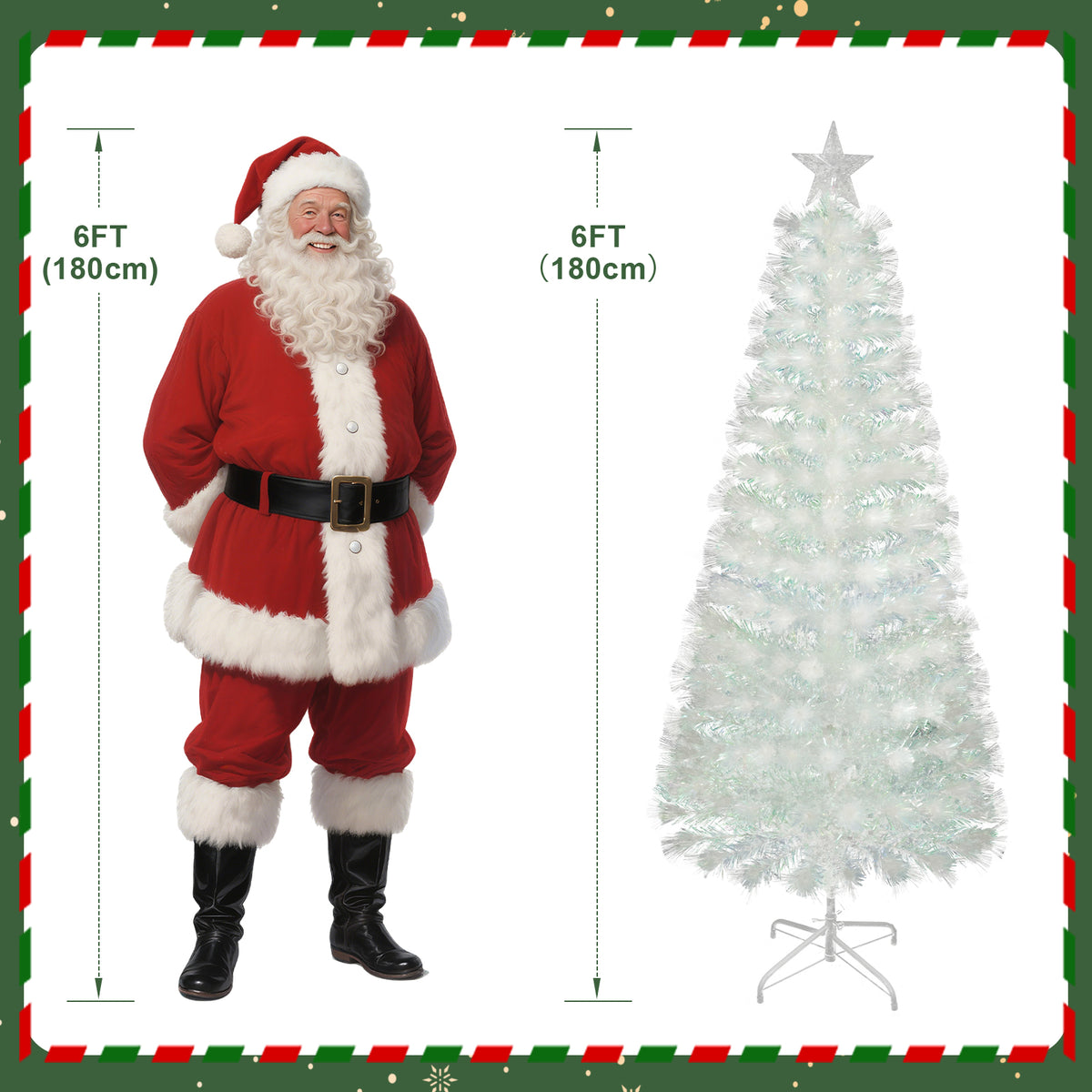 Vowella 6ft Fiber Optic Christmas Tree, Pre-Lit White Tree with Color Changing Lights & Star Topper & Sturdy Base for Home & Party