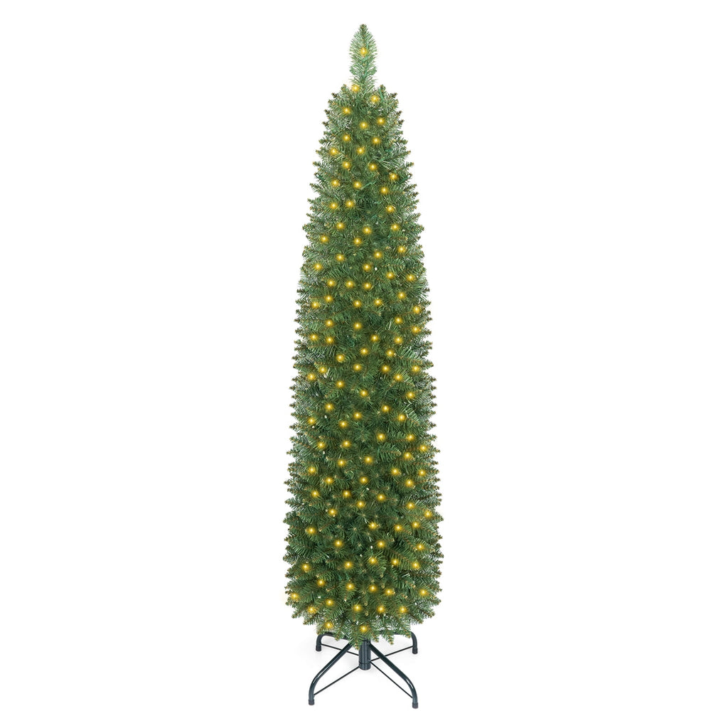 Costway 5 FT Pre-Lit Pencil Christmas Tree with 150 LED Lights & 296 Branch Tips Party