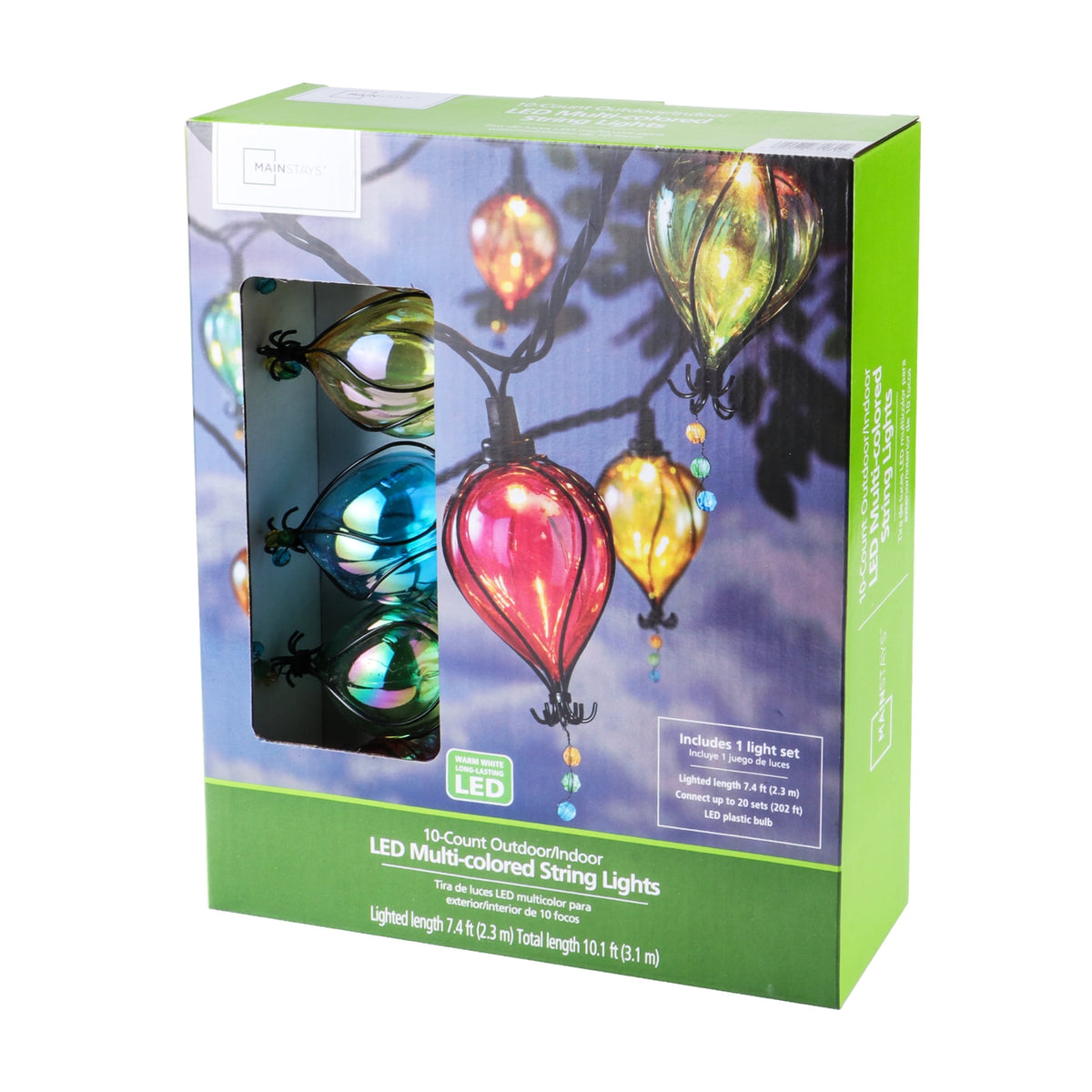 Mainstays 10-Count 7.4 ft Multicolor LED Tear Drop Outdoor String Lights