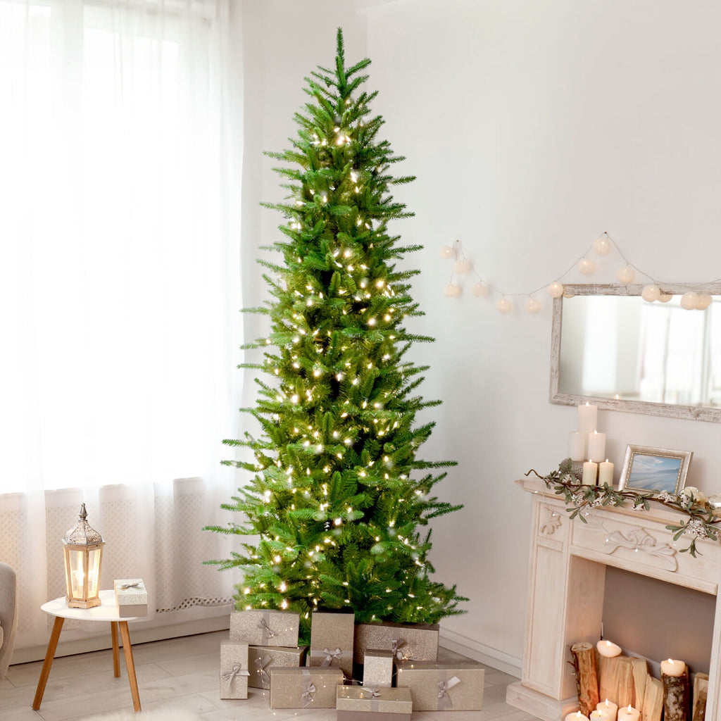 Fraser Hill Farm 6.5-Ft. Carmel Pine Slim Christmas Tree with White Incandescent Smart Lights, FFCP065-3GR