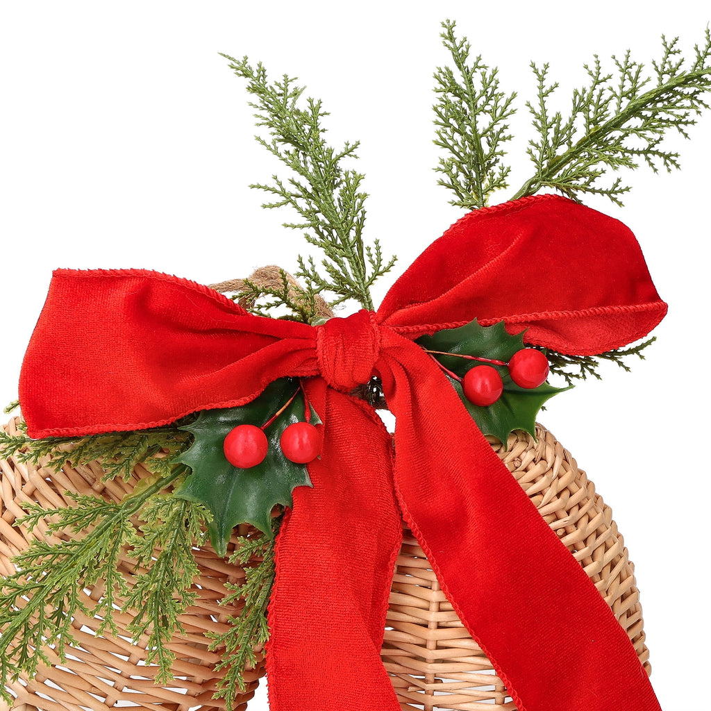 Woven Bells with Bow Hanging Christmas Decoration, Brown/Red/Green, 11.5", by Holiday Time