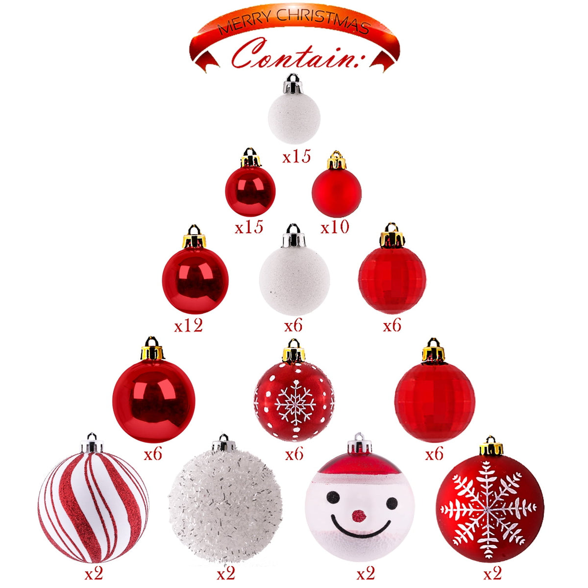Valery Madelyn 24ct 2.36" Christmas Ball Ornaments, Red White Shatterproof Ornaments for Christmas Party Decor