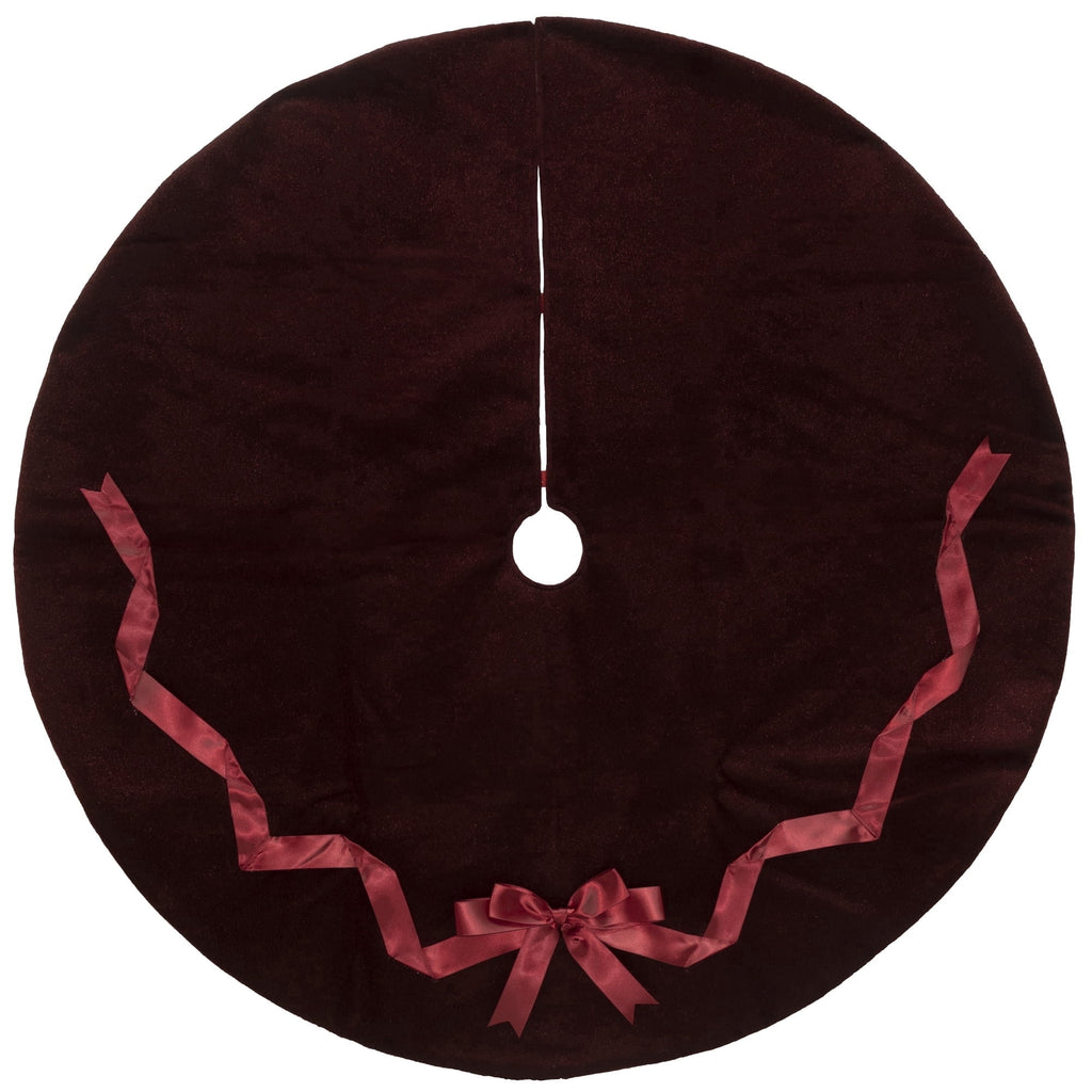 Mohair Christmas Tree Skirt with Ribbon Bow, Burgundy, 48", by Holiday Time