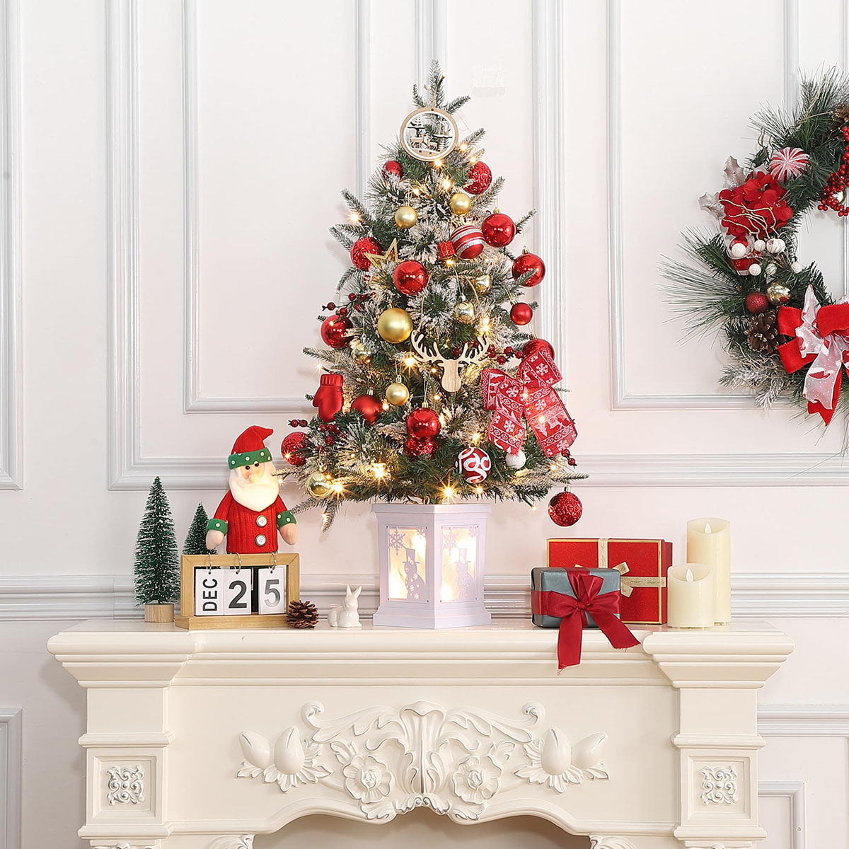 Danolapsi 3ft Pre-Lit Christmas Tree, Artificial Christmas Trees with 78 LED Lights, Snow Flocked Prelit Xmas Tree with Lighting Base, Battery Operated & Timer Function, Christmas Decoration for Home