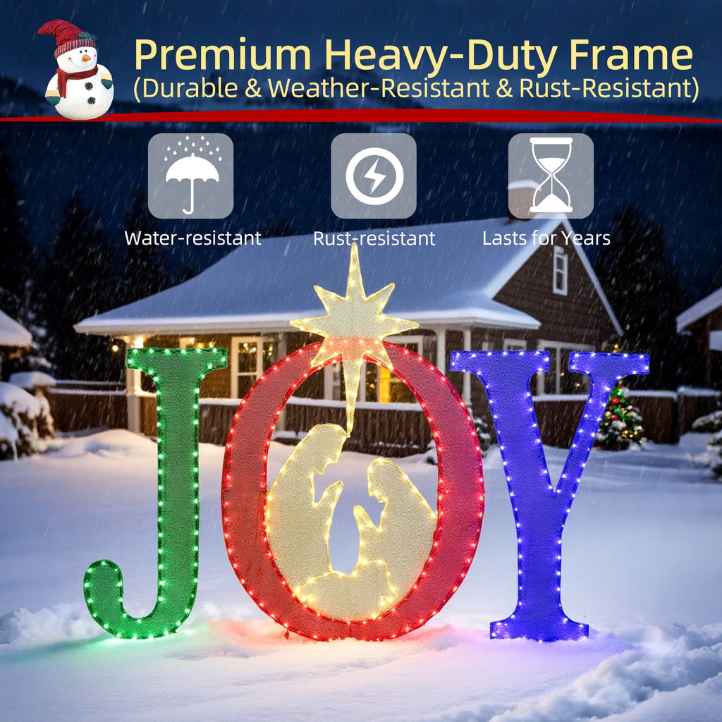 Starfree 49-inch Outdoor Nativity Decoration Lighted JOY Sign with Outdoor Christmas Yard Decorations Hanging and Standing Options for Porch & Garden