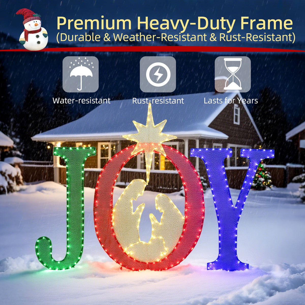 Starfree 49-inch Outdoor Nativity Decoration Lighted JOY Sign with Outdoor Christmas Yard Decorations Hanging and Standing Options for Porch & Garden