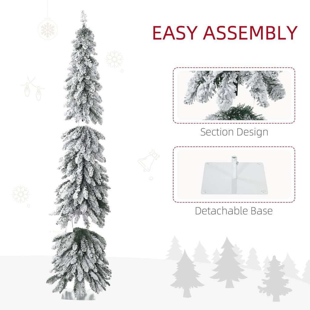 HOMCOM 4' Downswept Slim Snow Artificial Christmas Tree with LED Lights