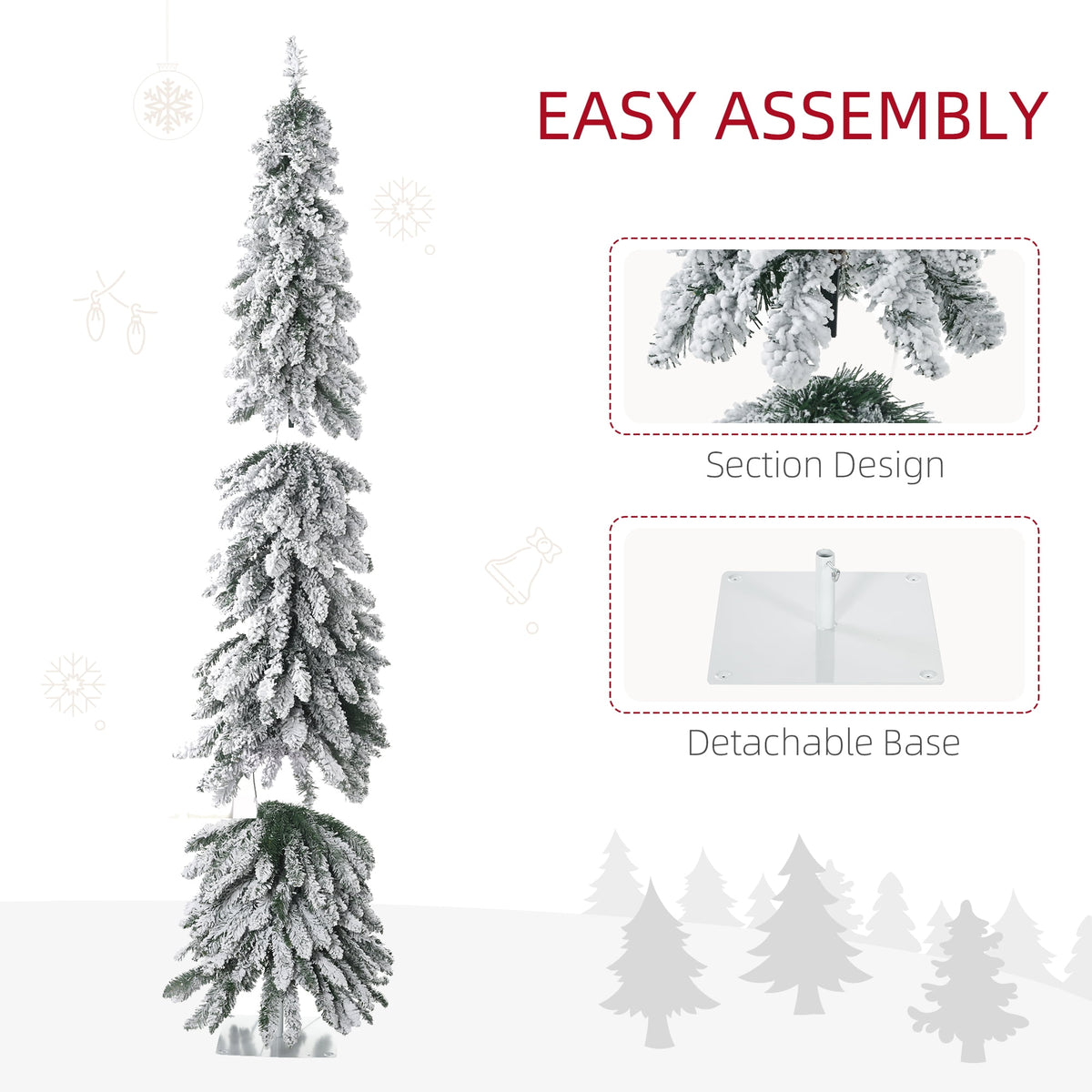 HOMCOM 4' Downswept Slim Snow Artificial Christmas Tree with LED Lights