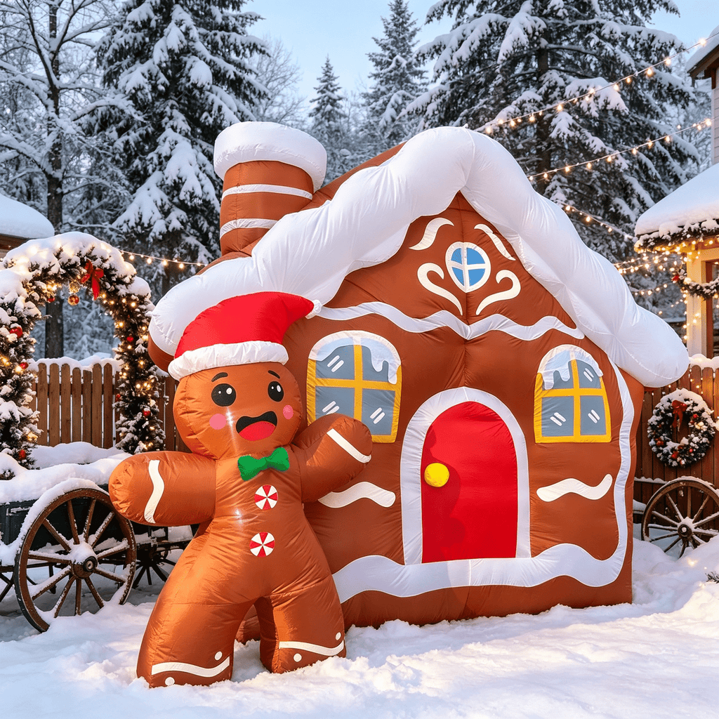 11.2 FT Giant Christmas Inflatable Gingerbread House, Blow Up Xmas Gingerbread Home with Cute Waving Gingerbread Man, Holiday Inflatable Ornament for Outdoor Yard Lawn Garden Christmas Decor