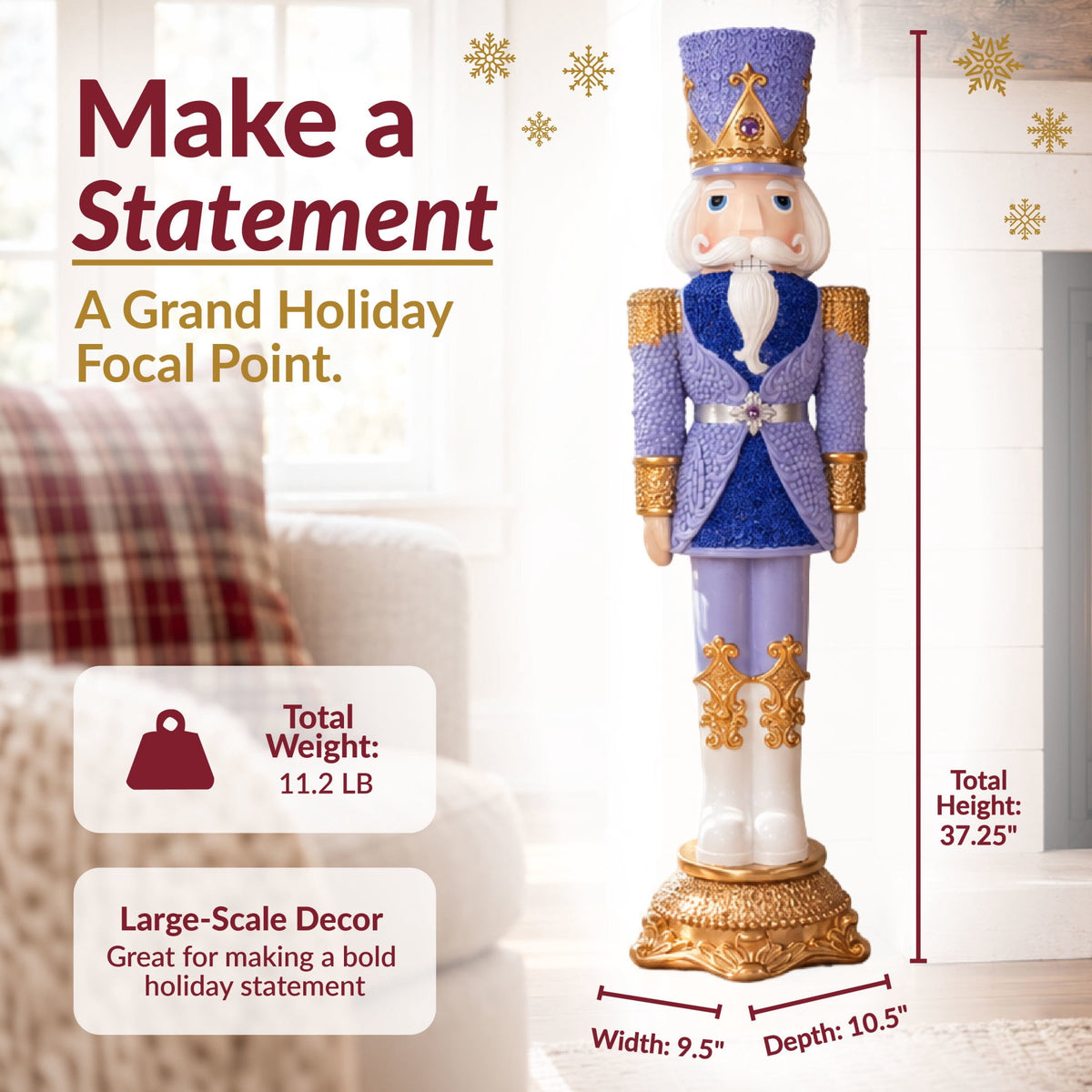Sunnydaze Pink Polyresin Kenneth the Princely Nutcracker Christmas Statue, 37"