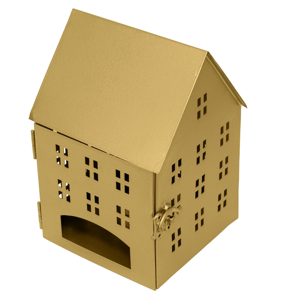 My Texas House Metal House Tealight Candle Holder Christmas Decoration, Gold, 8"