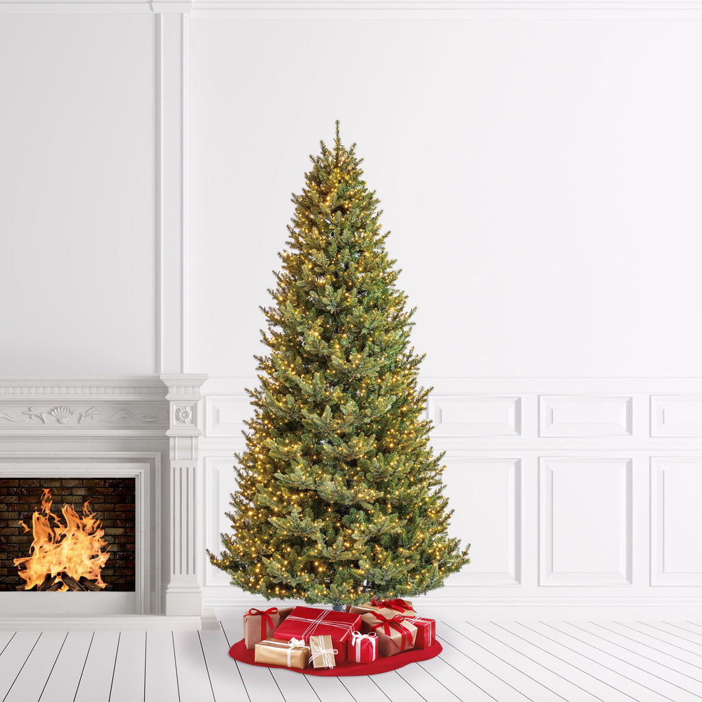 My Texas House 9' Pre-Lit Grand Spruce Green Artificial Christmas Tree with LumaDazzle Color-Changing Twinkle LED Lights, Quick Set, and Stand