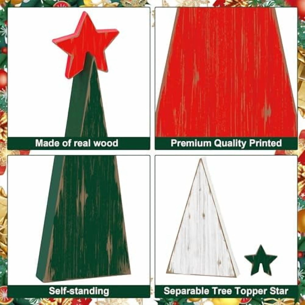 3 Piece Wooden Christmas Tree Tabletop Decorations