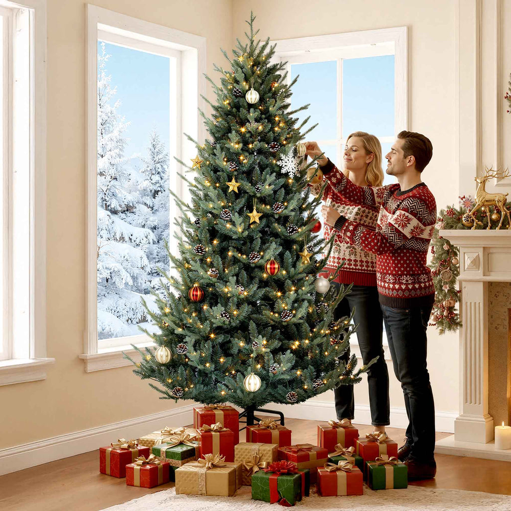 Dextrus 7.5 ft Prelit Spruce Christmas Tree with 51 Pine Cones, Hinged Artificial Christmas Tree with 1938 PE&PVC Tips & 500 Lights,11 Light Modes, Remote Control