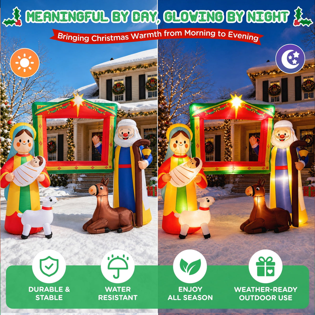 Wondiair 12FT Christmas Inflatable Nativity Scene with LED Lights for Outdoor Yard and Church Decor