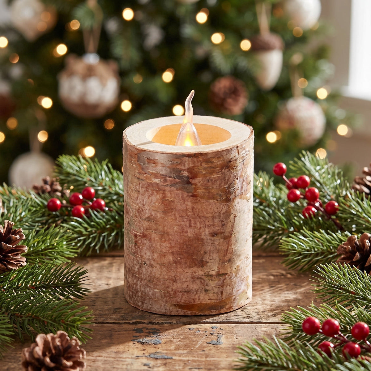 Battery-Operated LED Wooden Flameless Christmas Candle, Brown, 4", by Holiday Time