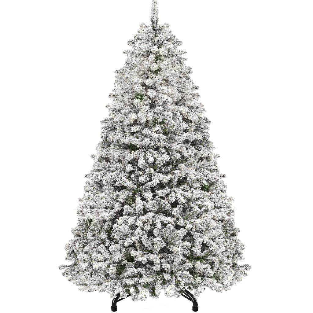 Dextrus 6ft Snow Flocked Artificial Christmas Tree with 250 Lights, Pre-Lit Holiday Christmas Pine Tree with 800 Branch Tips, 8 Light Modes and Foldable Base