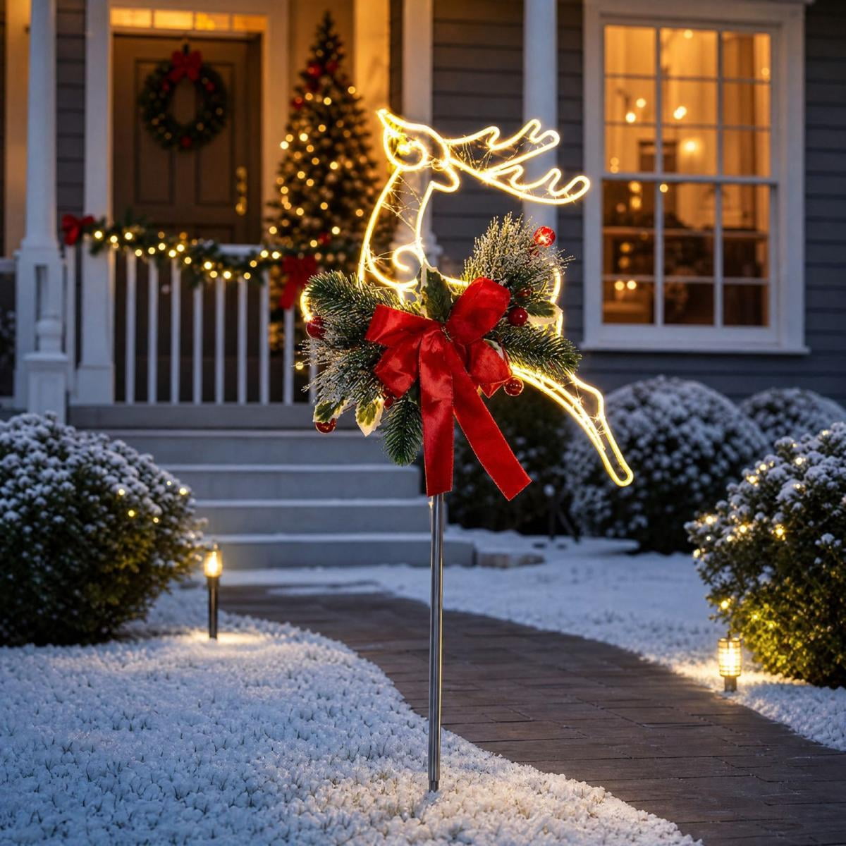 AuroraX Christmas Tree Christmas Decorations DIY 8 Lighting Modes Solar Waterproof Lighted Holiday Yard Stakes Indoor Outdoor Lights Patio Christmas Decorations