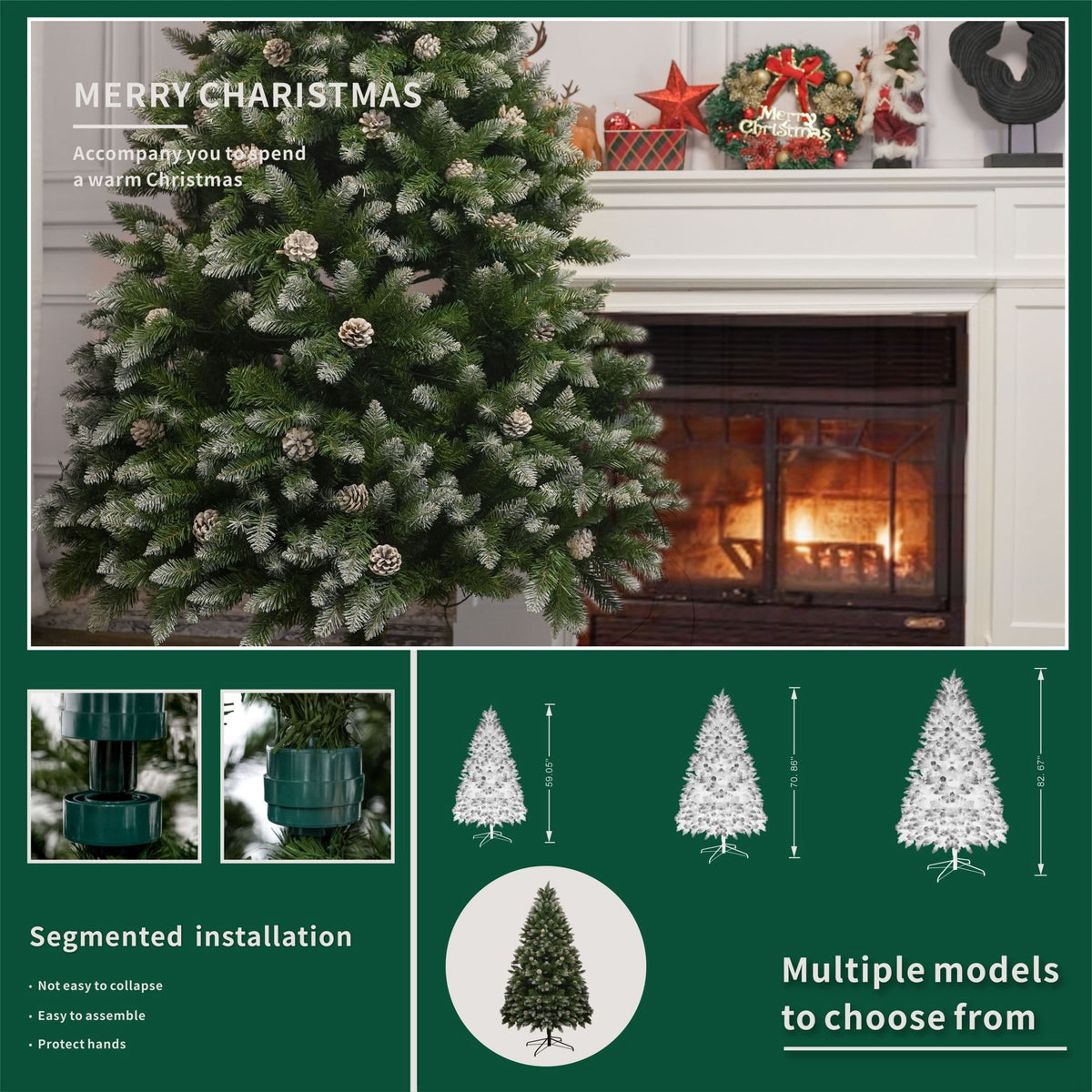 6' Premium Pine Artificial Christmas Tree with Hinged Branches & 60 Pine Cones